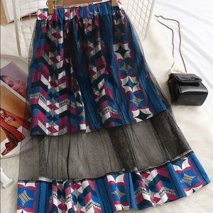 Plus Geo Print Mesh Panel Skirt